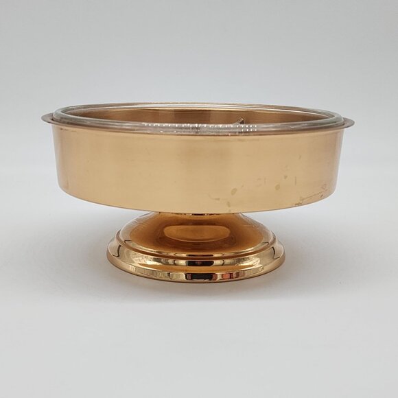 Vintage Brass & Glass Divided Serving Bowl by Saxton's Solid Jewelers Bronze 7" - Picture 2 of 11